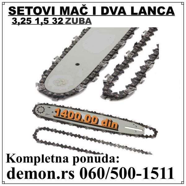 Set mač i dva lanca 40cm 32 zuba – 325 korak za motorne TESTERE